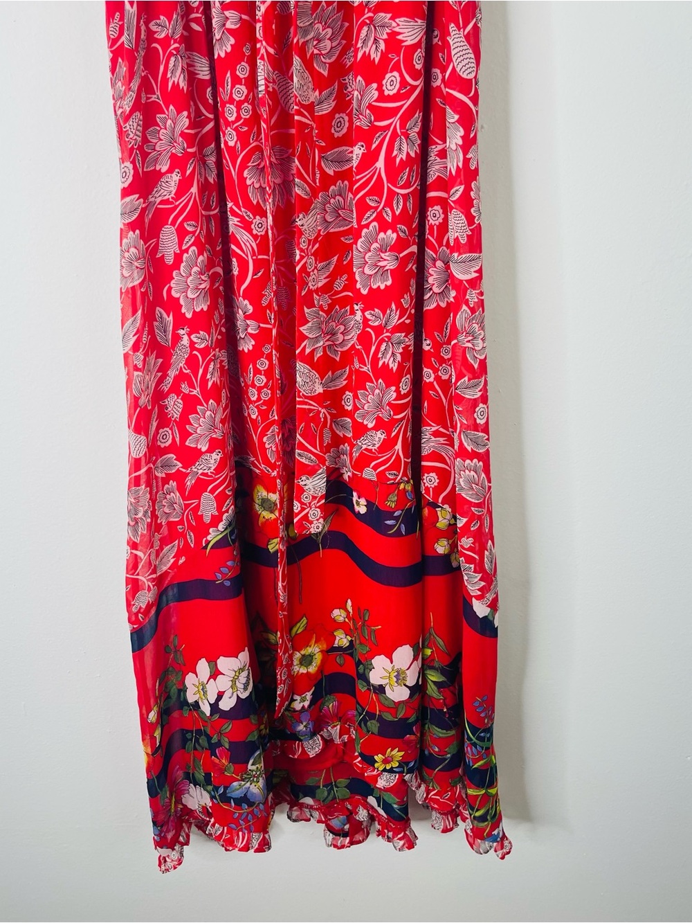 One September red blue green floral ruffle preppy midi maxi dress small - Picture 3 of 10